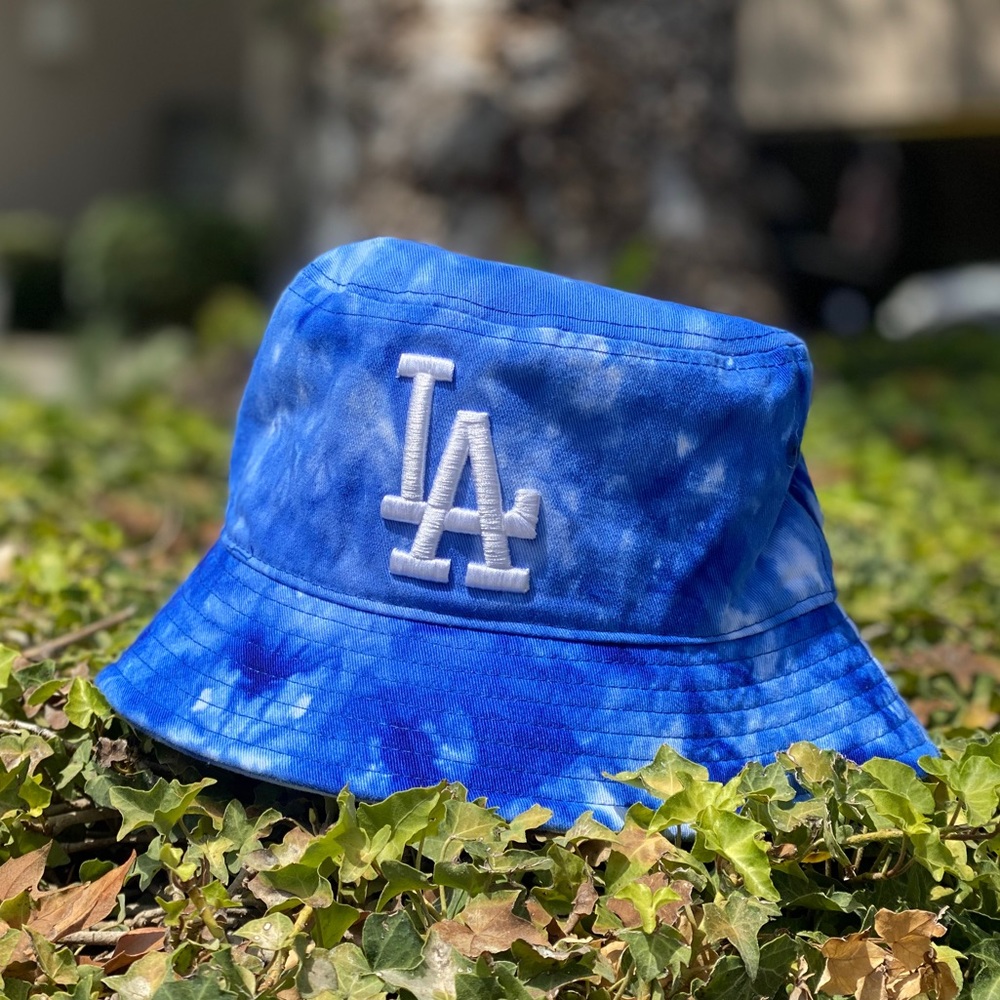 Blue tie dye, bucket, hat, Los Angeles Dodgers